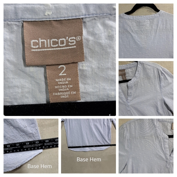 Chico's 2 (US:L) Women Cotton 3/4 Sleeve Pullover VNeck Eyelash Dot Blouse Tunic - Picture 2 of 10